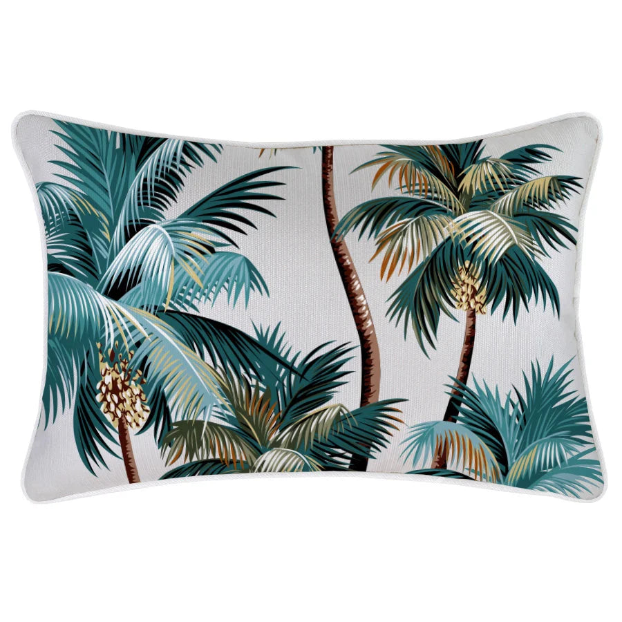 Cushion Cover with Piping Palm Trees White - 35CM x 50CM
