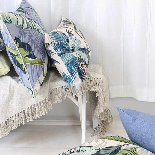 Cushion Cover with Piping Palm Trees White - 35CM x 50CM