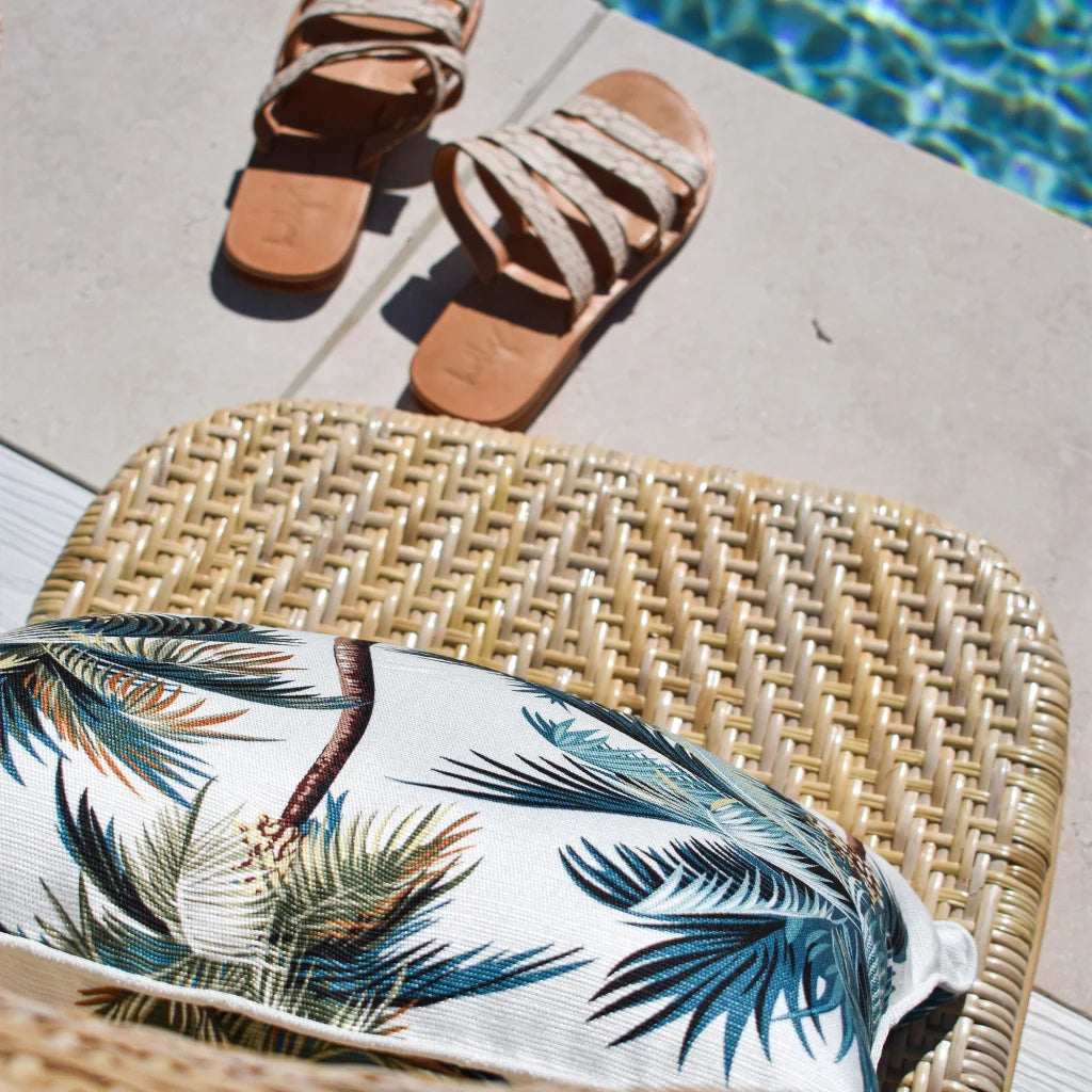 Cushion Cover with Piping Palm Trees White 45cm x 45cm