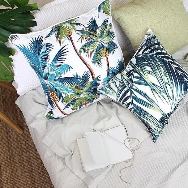 Cushion Cover with Piping Palm Trees White 45cm x 45cm