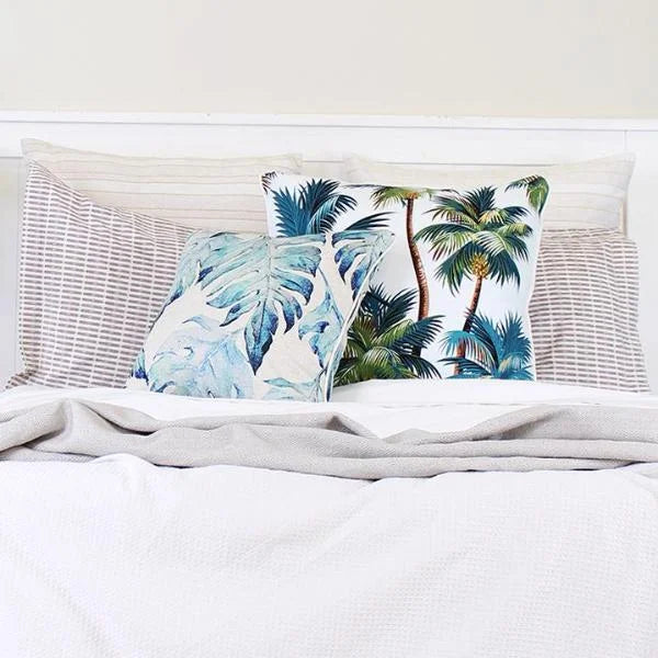 Cushion Cover with Piping Palm Trees White 45cm x 45cm