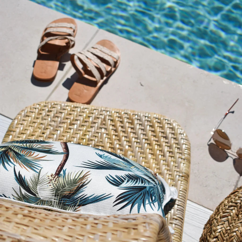 Cushion Cover with Piping Palm Trees White 45cm x 45cm