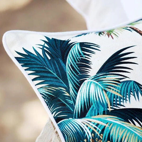 Cushion Cover with Piping Palm Trees White 45cm x 45cm