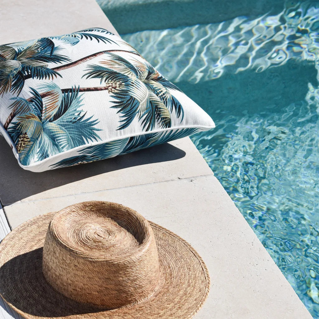 Cushion Cover with Piping Palm Trees White 45cm x 45cm