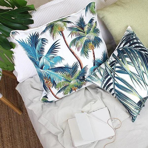 Cushion Cover with Piping Palm Trees White - 60CM x 60CM