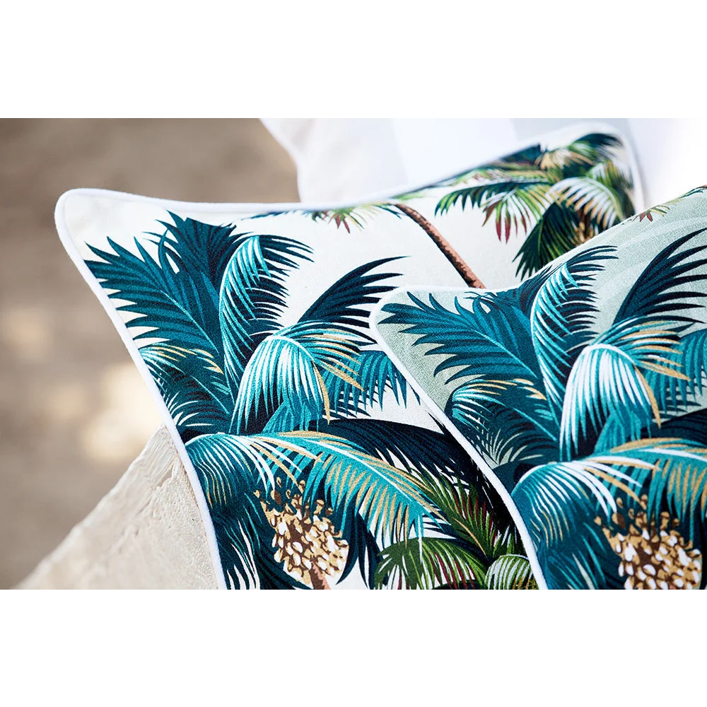 Cushion Cover with Piping Palm Trees White - 60CM x 60CM