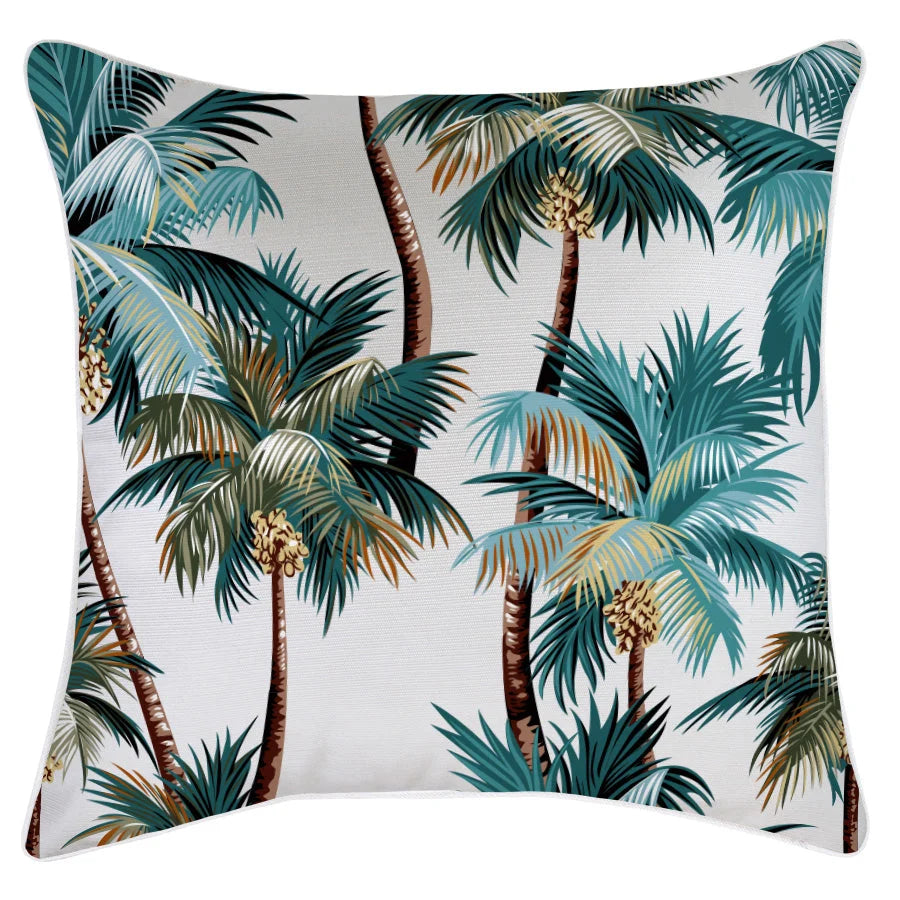 Cushion Cover with Piping Palm Trees White - 60CM x 60CM
