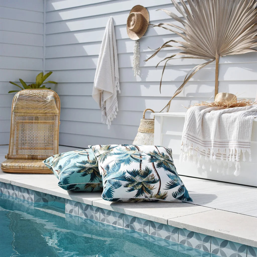 Cushion Cover with Piping Palm Trees White - 60CM x 60CM