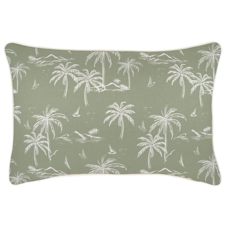 Cushion Cover with Piping Postcards Sage - 35cm x 50cm