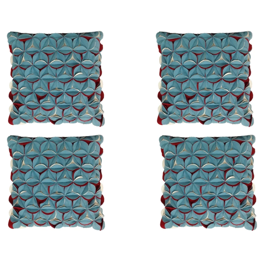 Cushion Covers Pack of 4 Amelie Aqua Blue & Red 3D Texture