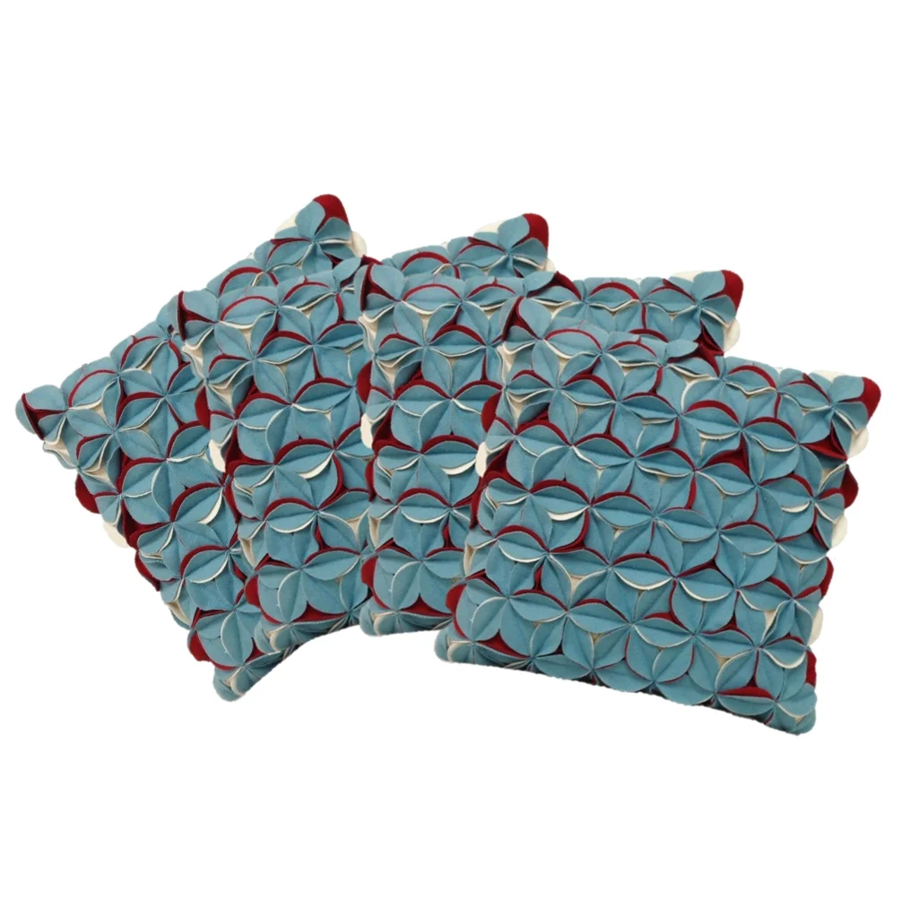 Cushion Covers Pack of 4 Amelie Aqua Blue & Red 3D Texture