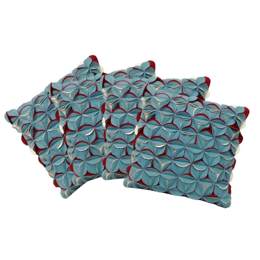 Cushion Covers Pack of 4 Amelie Aqua Blue & Red 3D Texture
