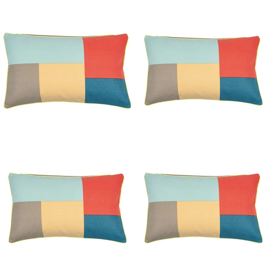Cushion Covers Pack of 4 Geo Beige Block Design Rectangle
