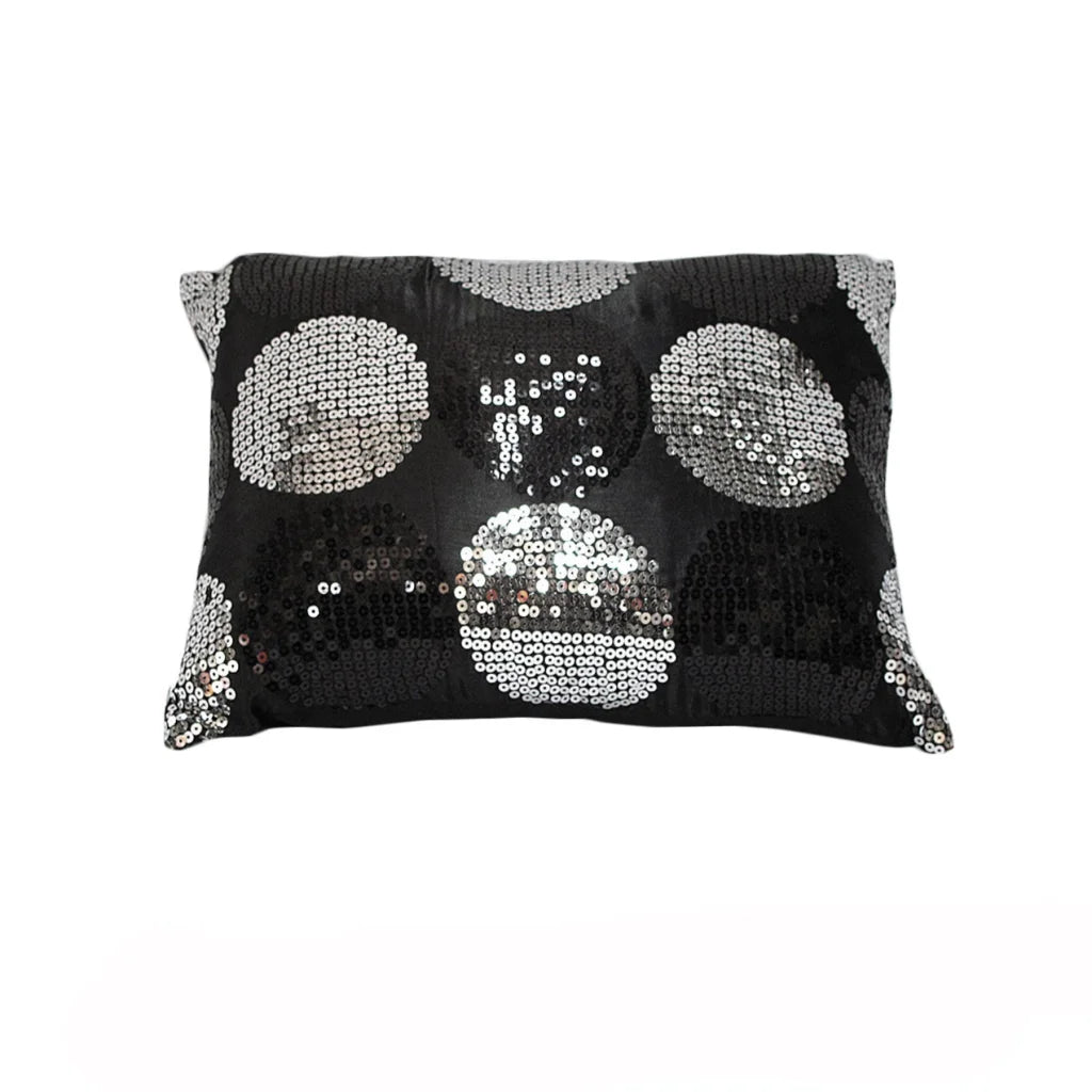 Cushion Sequined Black Silver Breakfast Filled - Furniture