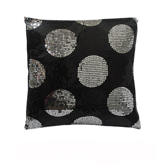 Cushion Sequined Black Silver Squared Filled - Furniture