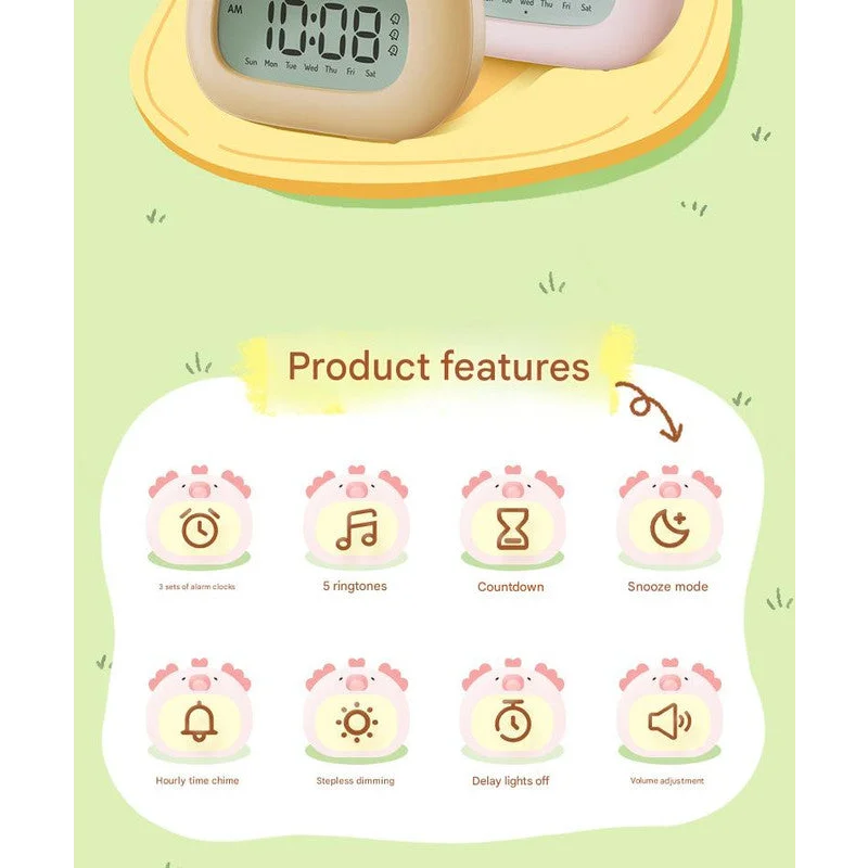 Cute Animal Digital Alarm Clock with Night Light