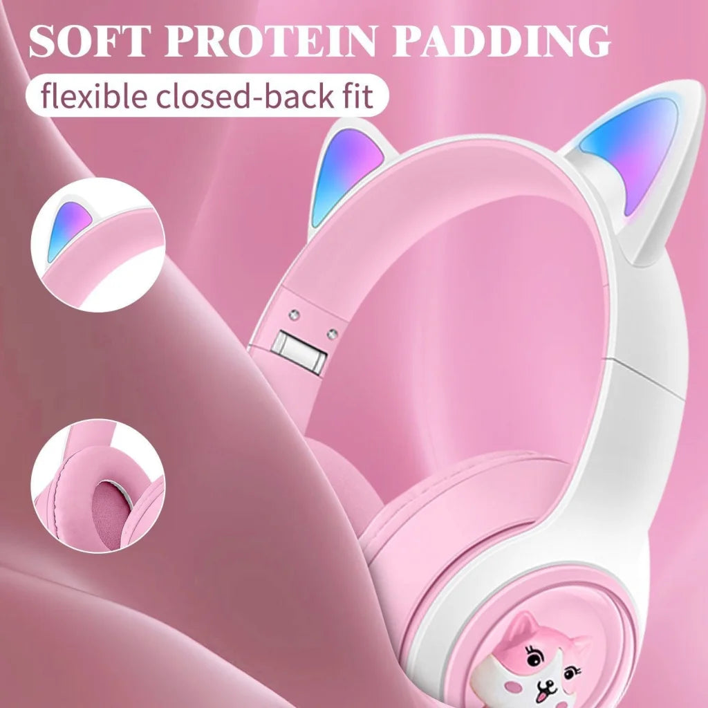 Cute Cat Ear Wireless Headphones - BT5.3 LED Lights TF Card