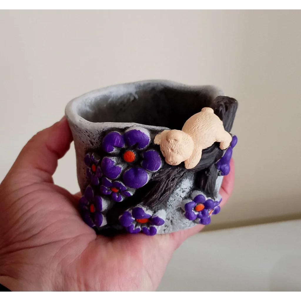 Cute hand painted bear succulent pot. Random design - Home