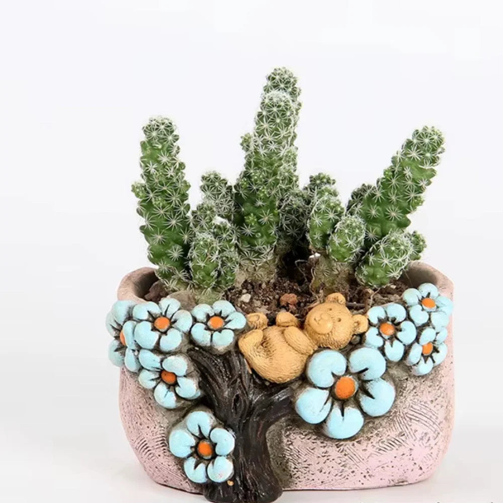 Cute hand painted bear succulent pot. Random design - Home