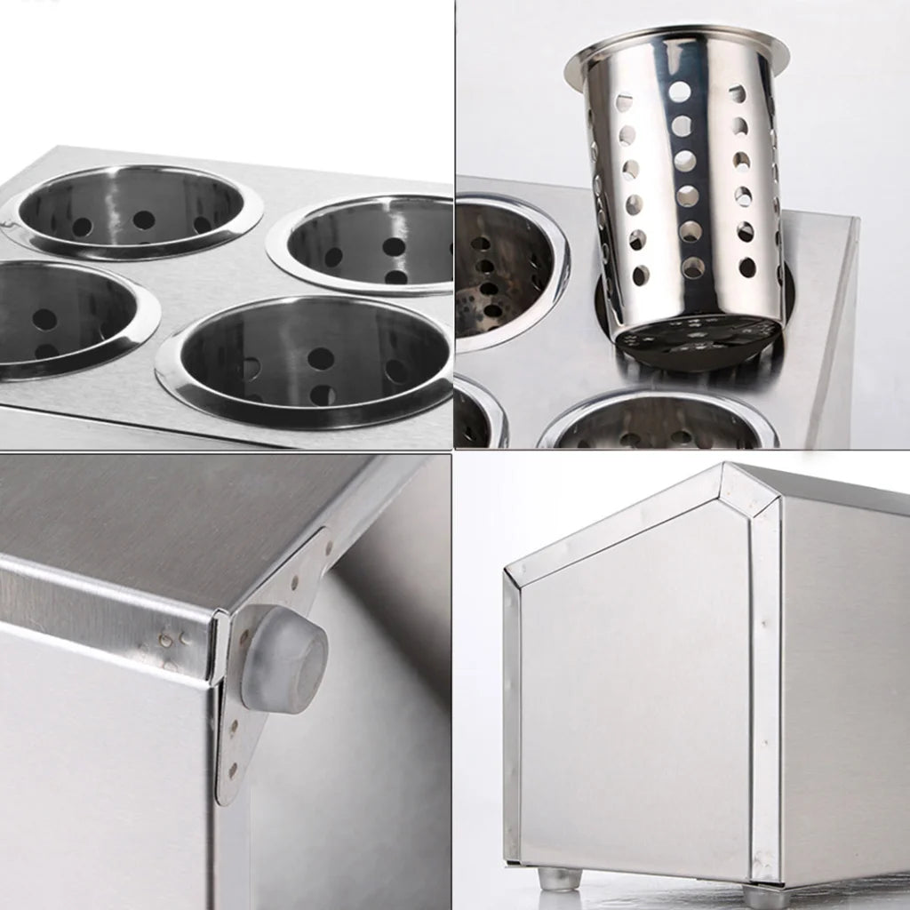 Cutlery Holder Premium 18/10 Stainless Steel Commercial Conical Square Utensils - 4 Holes