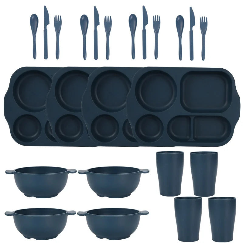 Dark Blue Durable Eco-Friendly Wheat Straw Dinnerware Set