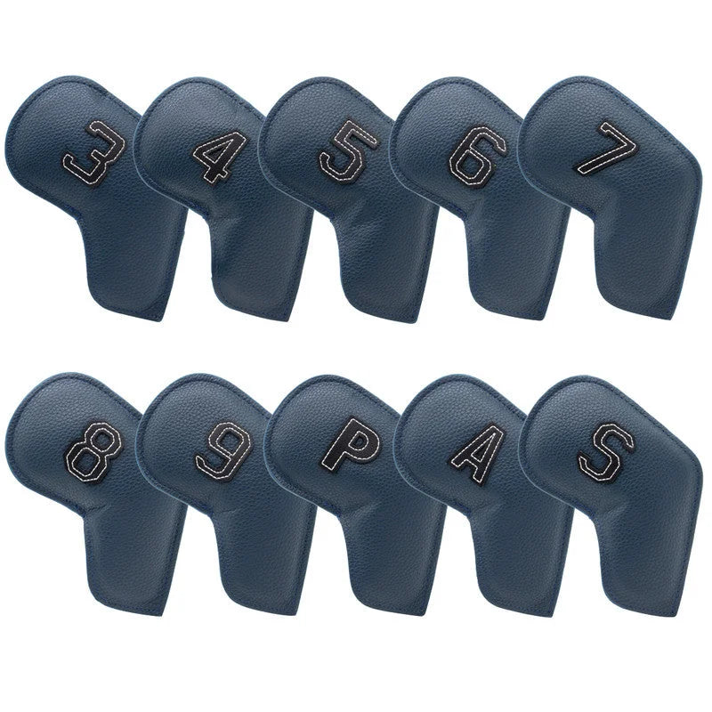 Dark Blue Golf Iron Head Covers Set of 10 - Waterproof PU