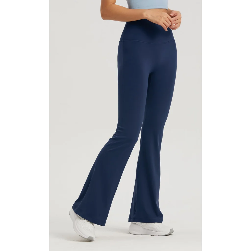 Dark Blue High-Waisted Lycra Yoga Bell-Bottom Pants