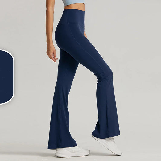 Dark Blue High-Waisted Lycra Yoga Bell-Bottom Pants