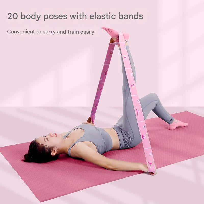 Dark Blue Instructional Yoga Stretch Strap with Embroidered