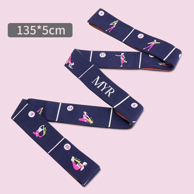 Dark Blue Instructional Yoga Stretch Strap with Embroidered