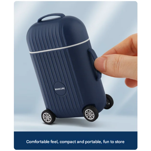 Dark Blue Mini Suitcase Manicure Set - 8-Piece Portable