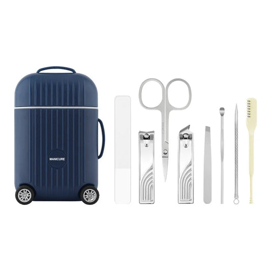 Dark Blue Mini Suitcase Manicure Set - 8-Piece Portable