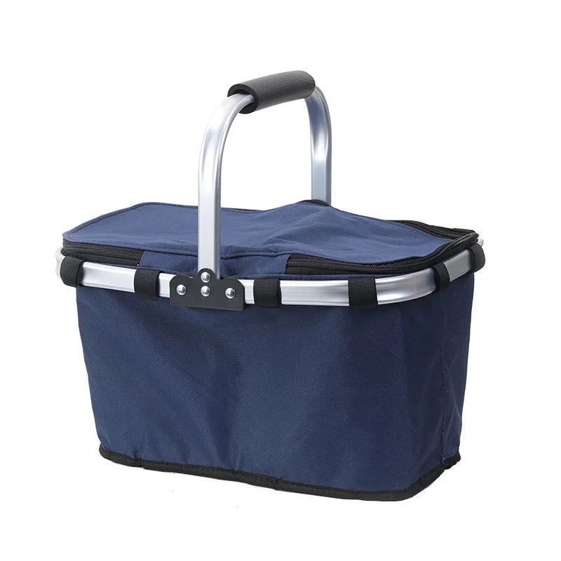 Dark Blue Portable Picnic Basket - Foldable Insulated