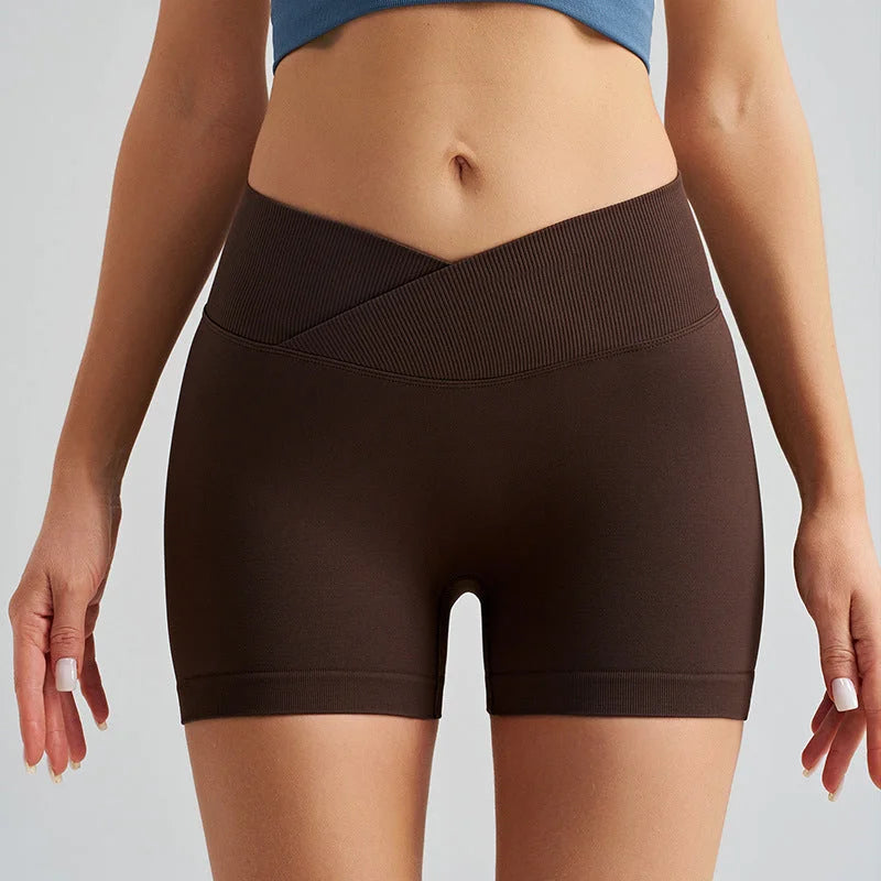 Dark Brown Yoga Shorts - Seamless High Waist Tummy Control