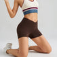 Dark Brown Yoga Shorts - Seamless High Waist Tummy Control