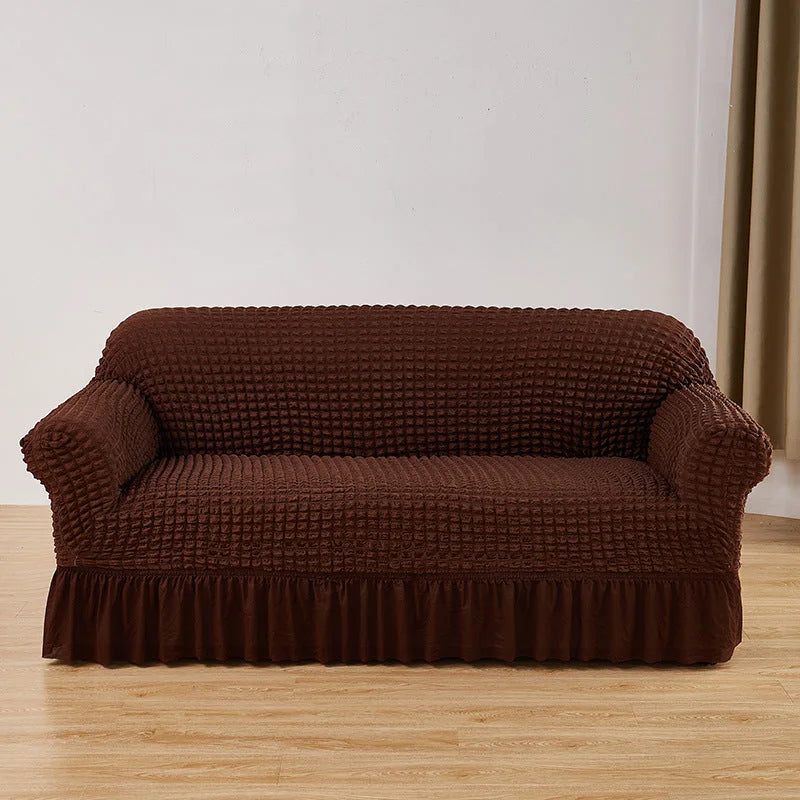 Dark-coffee Single Sofa Bubble Gauze Sofa Cover with Skirt