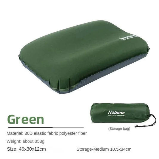 Dark Green Automatic Inflatable 3D Outdoor Sponge Pillow