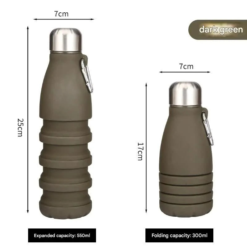 Dark green Collapsible Silicone Water Bottle - Portable