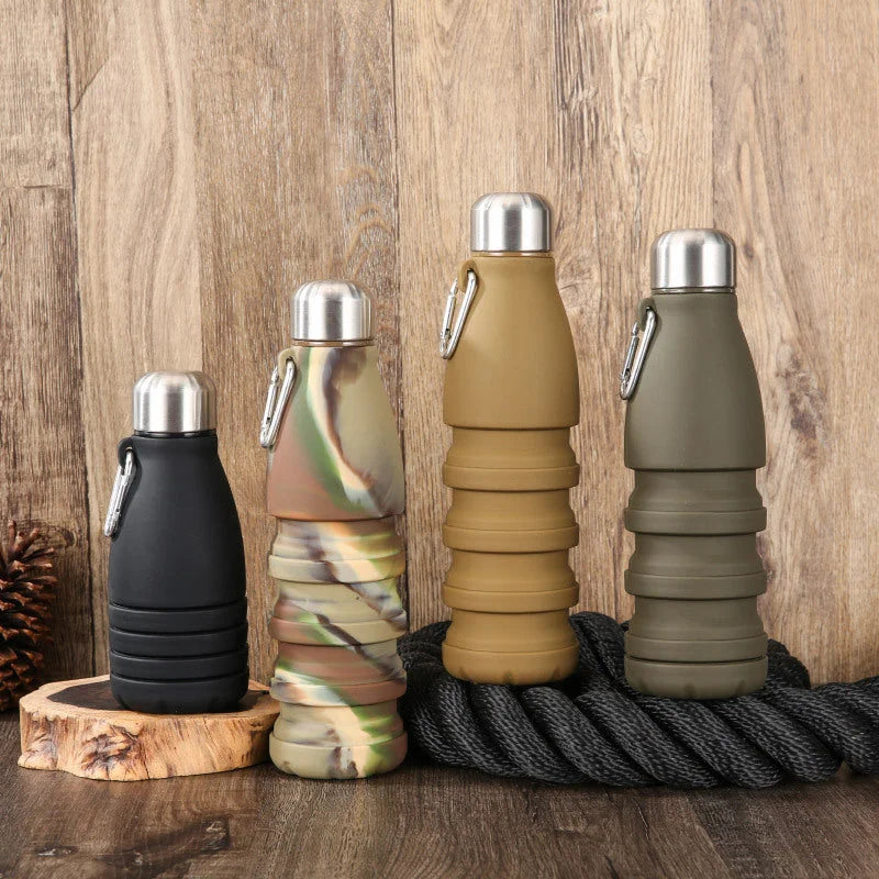Dark green Collapsible Silicone Water Bottle - Portable