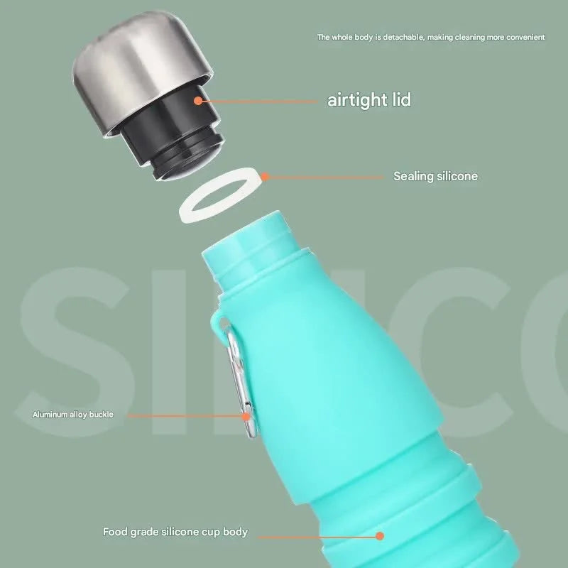 Dark green Collapsible Silicone Water Bottle - Portable