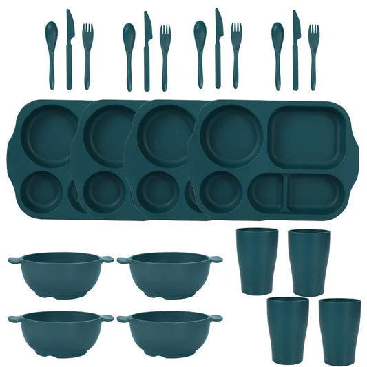 Dark Green Durable Eco-Friendly Wheat Straw Dinnerware Set