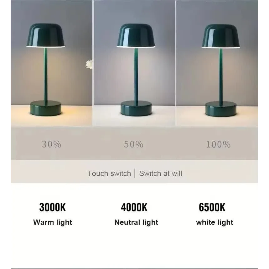 Dark Green Modern Minimalist LED Table Lamp - Rechargeable