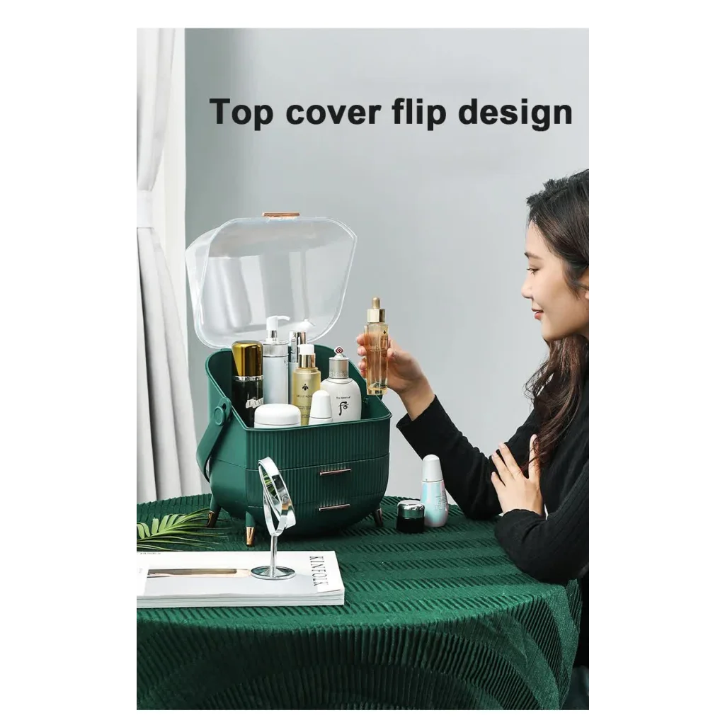 Dark Green Multifunctional Makeup Organizer with Large