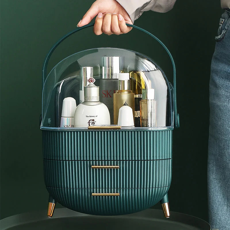 Dark Green Multifunctional Makeup Organizer with Large