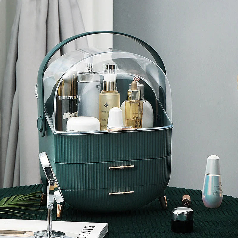 Dark Green Multifunctional Makeup Organizer with Large