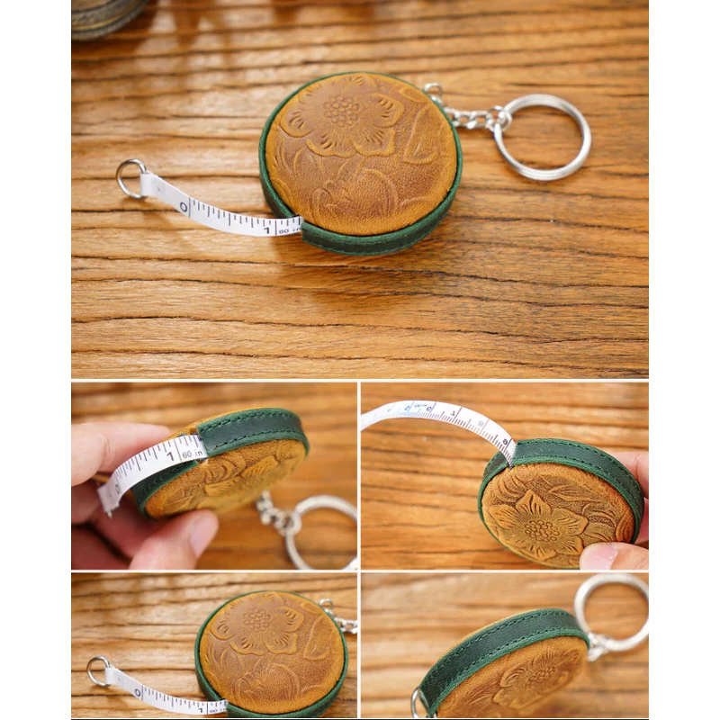 Dark Green Side Band Mini Leather Tape Measure - 1.5m/60in