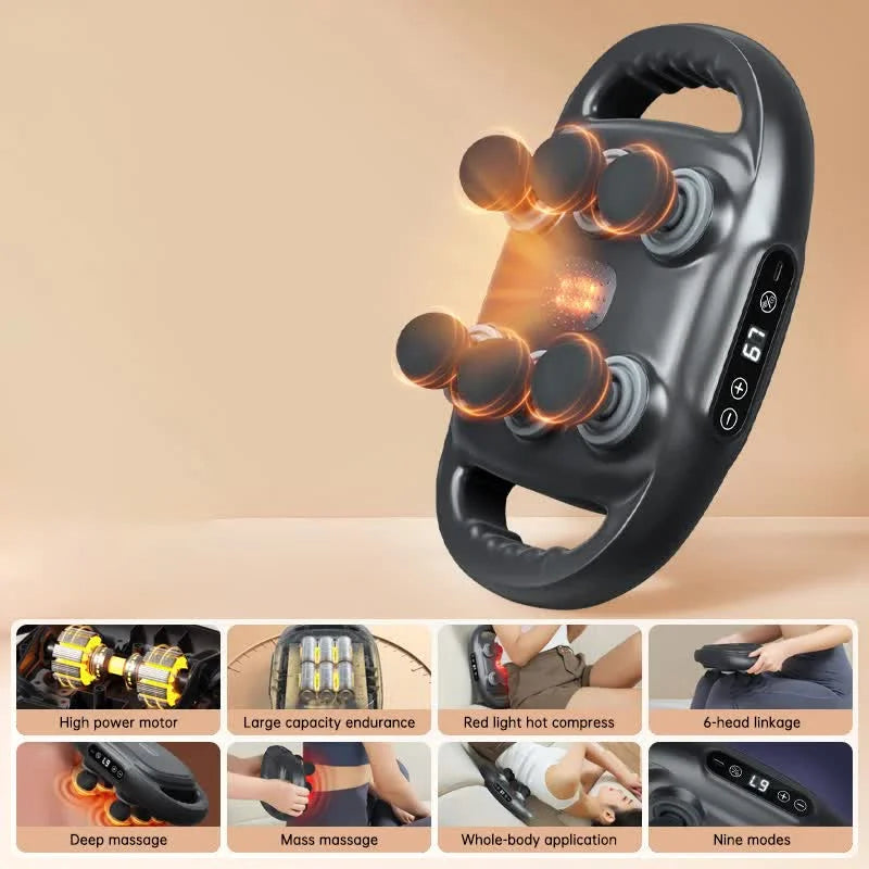 Dark Grey Advanced 6-Head Percussion Massager with Heat