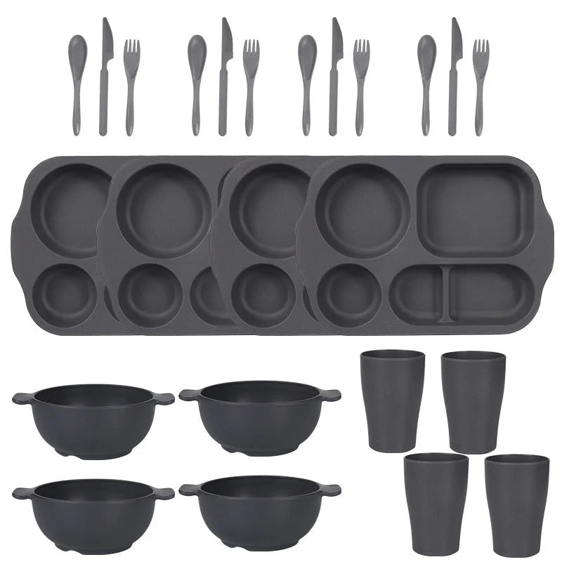 Dark Grey Durable Eco-Friendly Wheat Straw Dinnerware Set