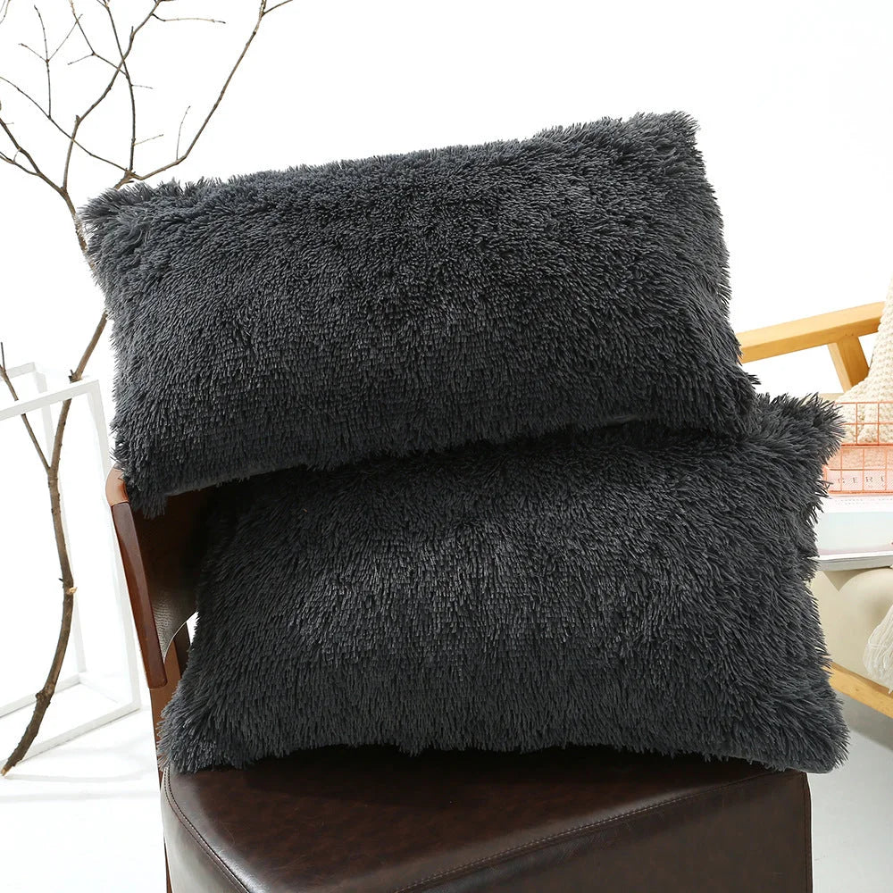 Dark Grey Faux Fur Pillowcase Set - Crystal Velvet Plush
