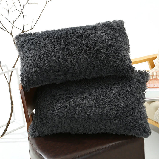 Dark Grey Faux Fur Pillowcase Set - Crystal Velvet Plush